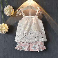 dfxd summer girl set 2018 casual white sleeveless topfloral shorts 2pcs girls clothing set new baby princess outfits 2 8y