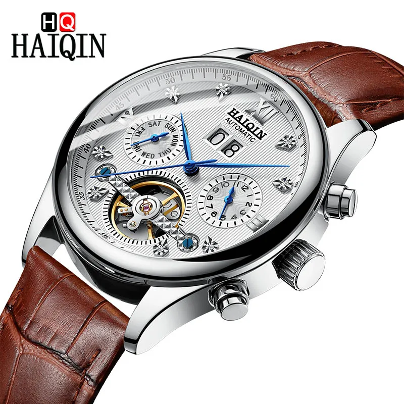 Silver White L HAIQIN мужские часы новые роскошные золотые деловые машины/Досуг/автоматический/водонепроницаемый/нержавеющая сталь/часы для мужчин - Цвет: Silver White L