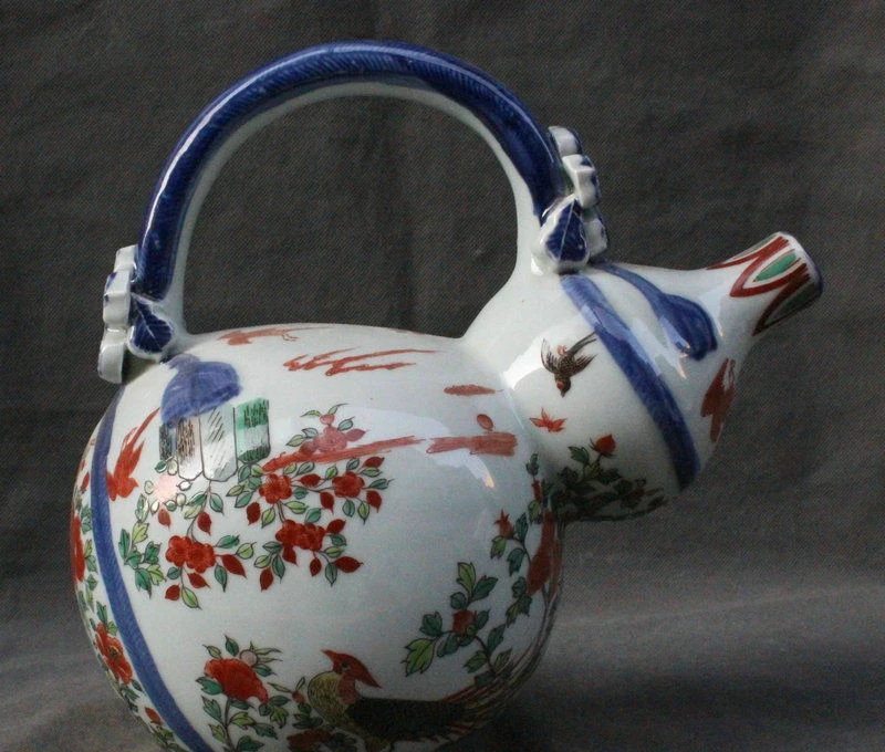 10 &quotКитайский Wu Cai фарфор династии Мин кран ручка Тыква Вино чайник Флагон | Дом и