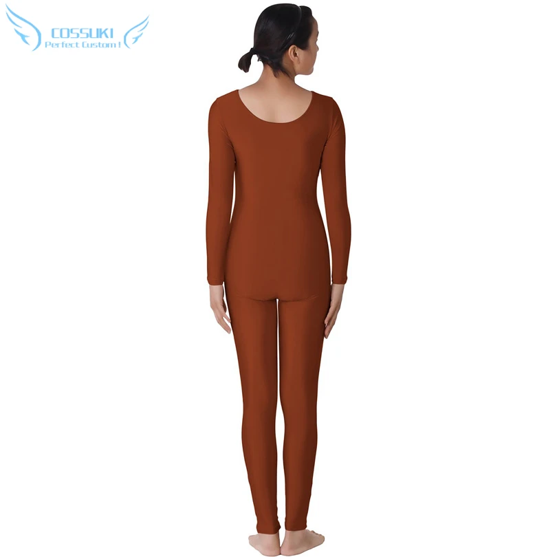 Комбинезон женский темно-коричневый обтягивающий костюм зентай из спандекса без