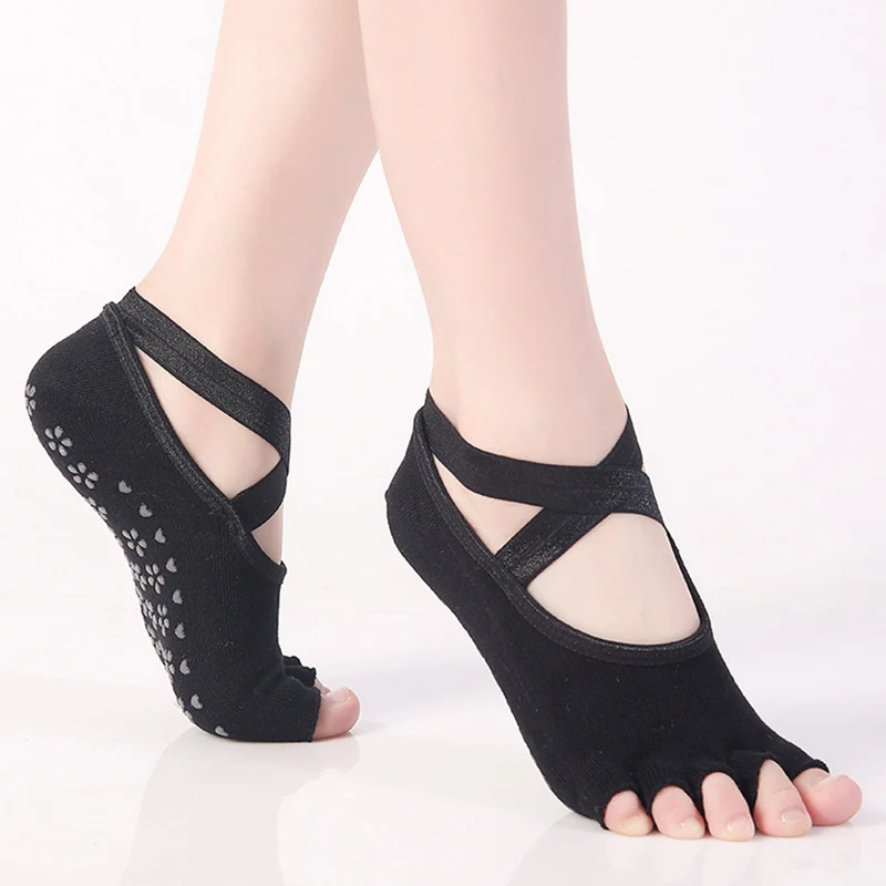 SALSPOR Women Yoga Socks Bandage Five Fingers Slip-resistant Cotton Socks Gym Sports Yoga Open Toe Floor Work Out Socks