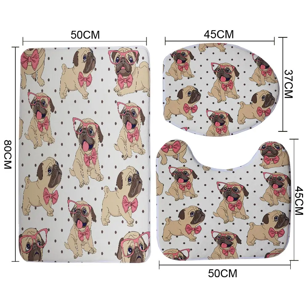 3pcs Toilet Mat Set Miracille Французские бульдоги занавески для душа 180x180 см 3 шт туалет коврик наборы Водонепроницаемая занавеска для ванной из полиэфира с 12 крючками - Цвет: 3pcs Toilet Mat Set