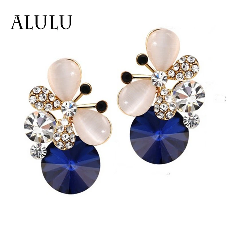 Популярные новые модные серьги 2017 изысканные синие Австрийские хрустальные