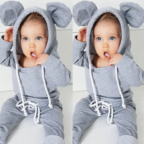 Весенне осенний хлопковый серый комплект одежды для новорожденных одежда