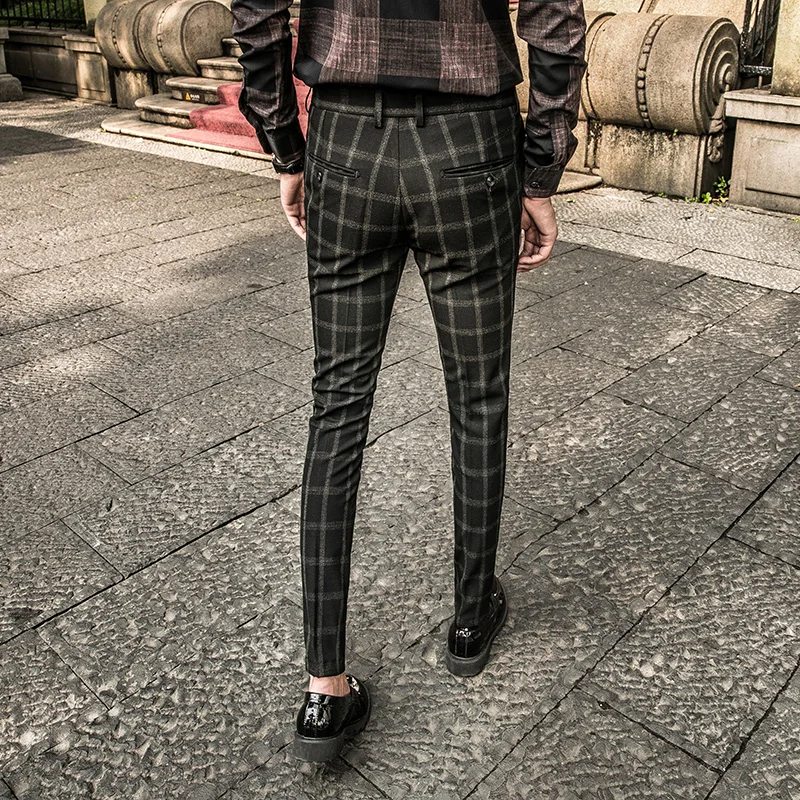 Клетчатые брюки мужские Pantaloni Tuta Uomo деловые штаны для узкие формальные офисные