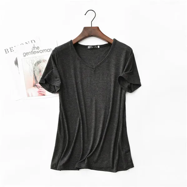 D00323 dark gray 17 Цвета! высокая эластичность тенниска с треугольным вырезом Женская летняя футболка с коротким рукавом женская крутая Модальная футболка 323 - Цвет: D00323 dark gray