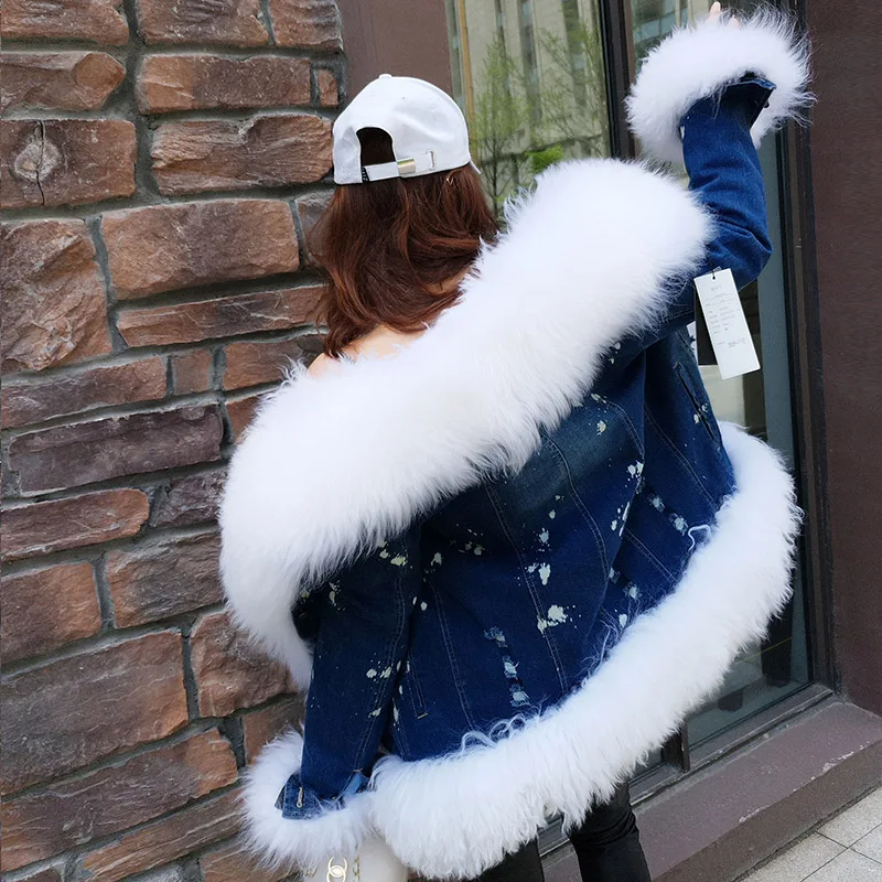 Женская короткая куртка из джинсовой ткани Повседневная теплая искусственного