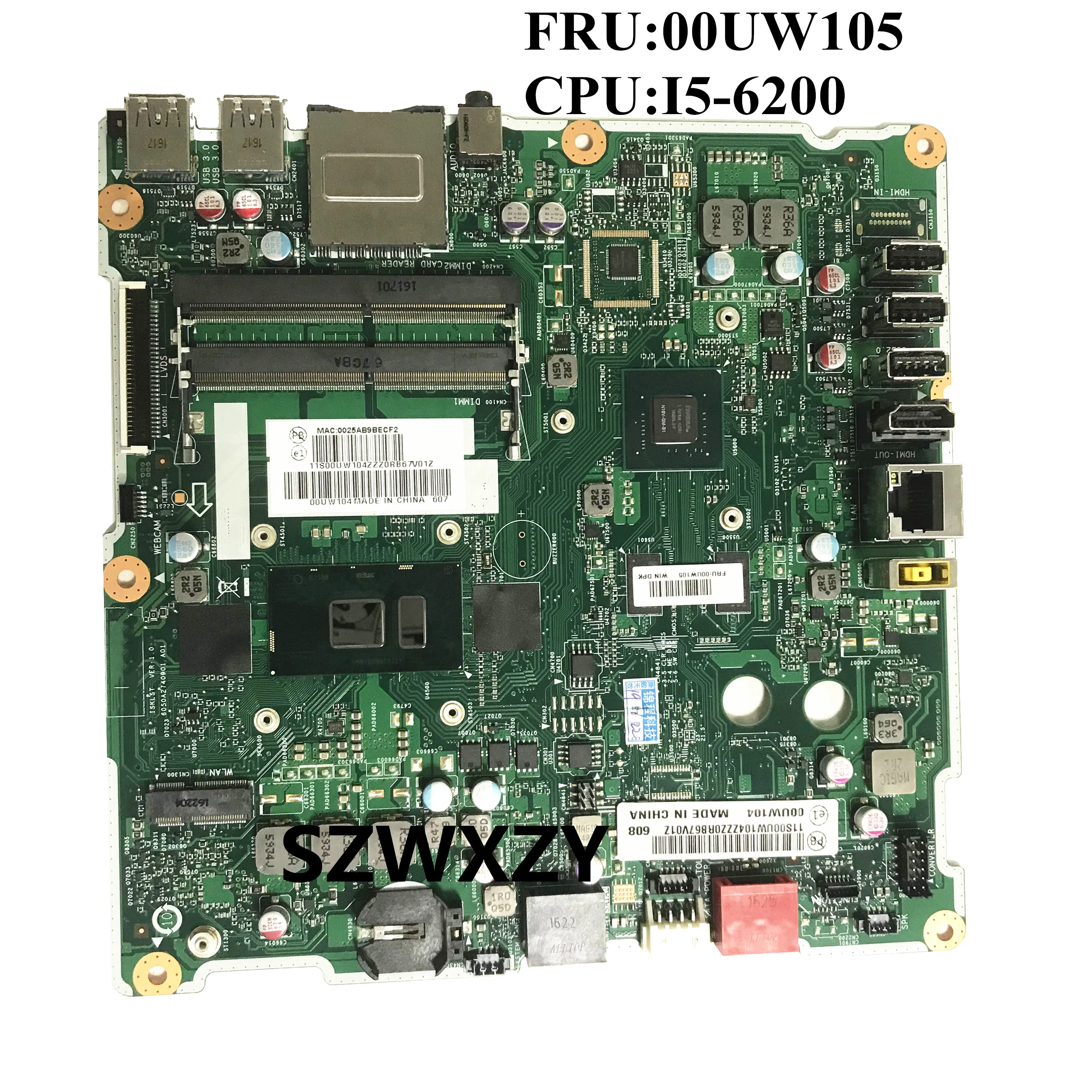 SZWXZY для Lenovo AIO 300 22ISU материнская плата с I5 6200U GF920A 2 Гб FRU 00UW105 00UW104 100%