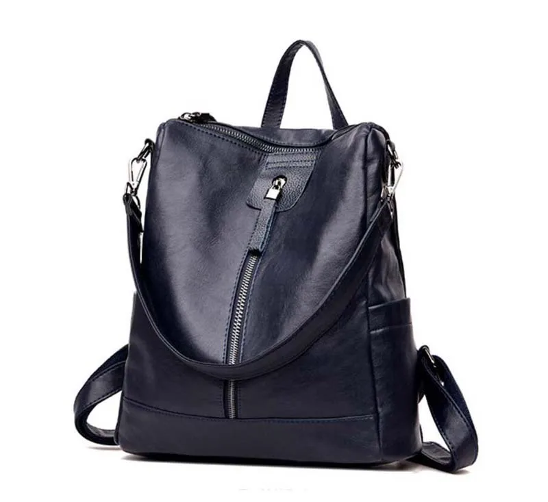Женский рюкзак из натуральной кожи с тиснением, школьная плечевая сумка, женские модные рюкзаки, женский рюкзак - Цвет: Синий