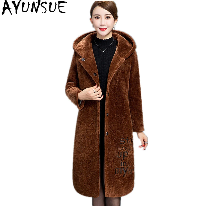 Ayunsue 2018 натуральная Шерстяное пальто Для женщин овечья шерсть меховые куртки с