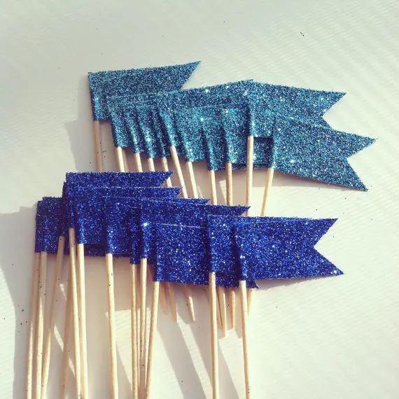 Синие Блестящие флаги топперы для кексов декор свадебной чайной вечеринки