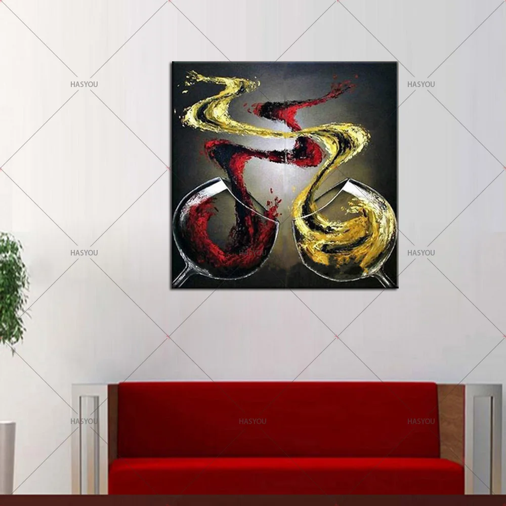 Best Art 100% Hand Painted Abstract Red Wine Glass Oil Painting on Canvas Modern Wall Picture For Home Bar kitchen Decor | Дом и сад