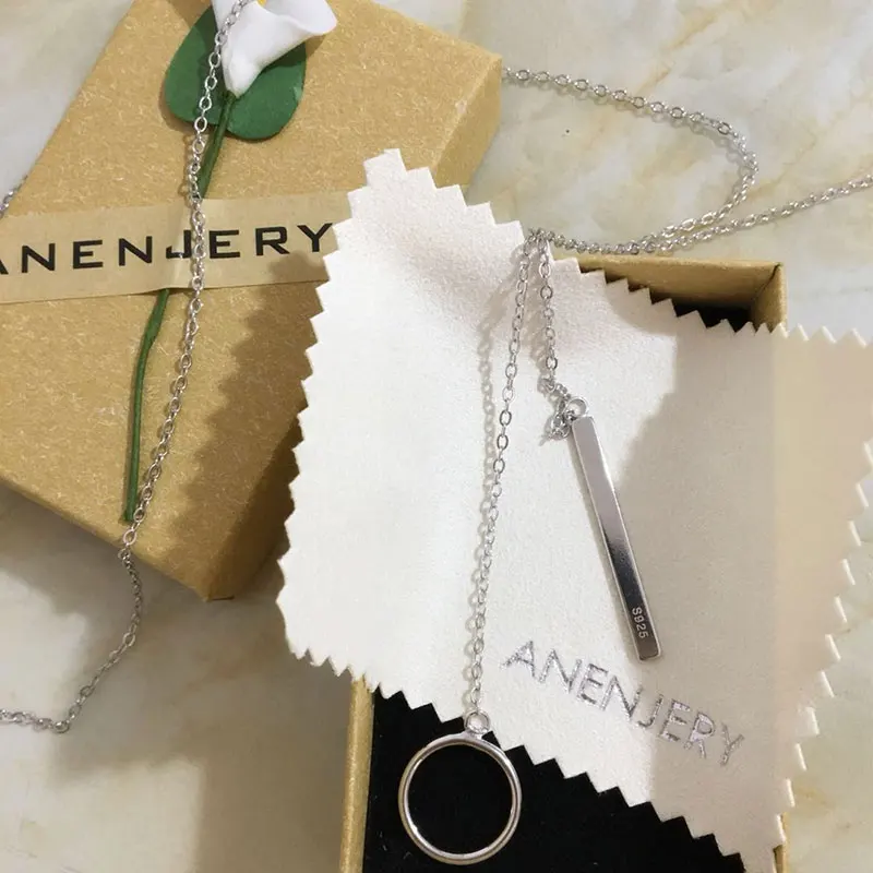 Anenjery 925 пробы серебряные ювелирные изделия круглая полоса длинная цепочка на шею ожерелья kolye bijoux femme колье ожерелье S-N51