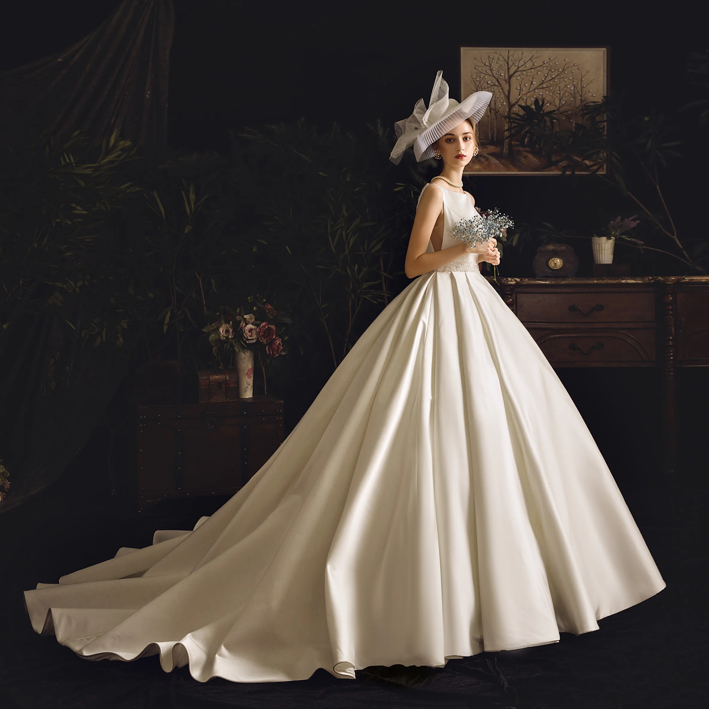 JaneVini винтажное бальное платье цвета слоновой кости атласные Длинные свадебные