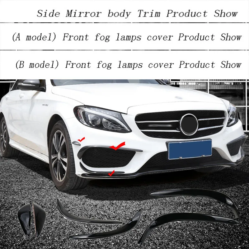 Black Автомобильный Стайлинг противотуманных фар решетка рейки Авто Черные Противотуманные фары крышка наклейка декоративная отделка для Mercedes Benz C Класс W205 аксессуары - Название цвета: Black