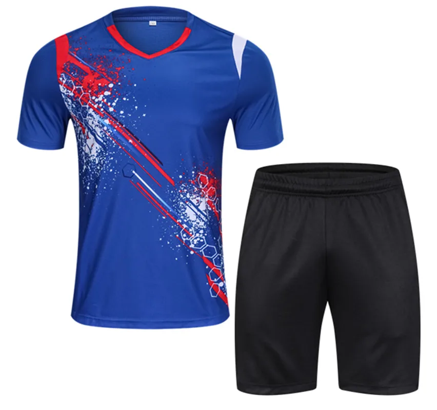 Blue set ZMSM, короткие мужские теннисные рубашки, шорты, набор, бадминтон, настольный теннис, Униформа, фитнес, бег, дышащая спортивная одежда B004 - Цвет: Blue set