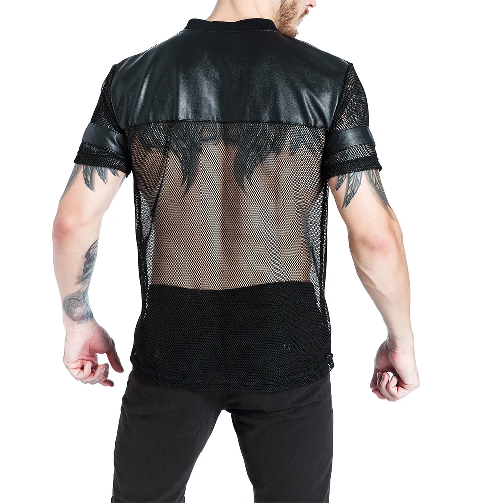 Новинка 2019 модная мужская летняя сексуальная Прозрачная Футболка с v образным