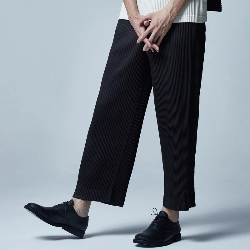 Miyake весна новые плиссированные брюки мужские свободные прямые брюки Широкие брюки чистые повседневные мужские брюки