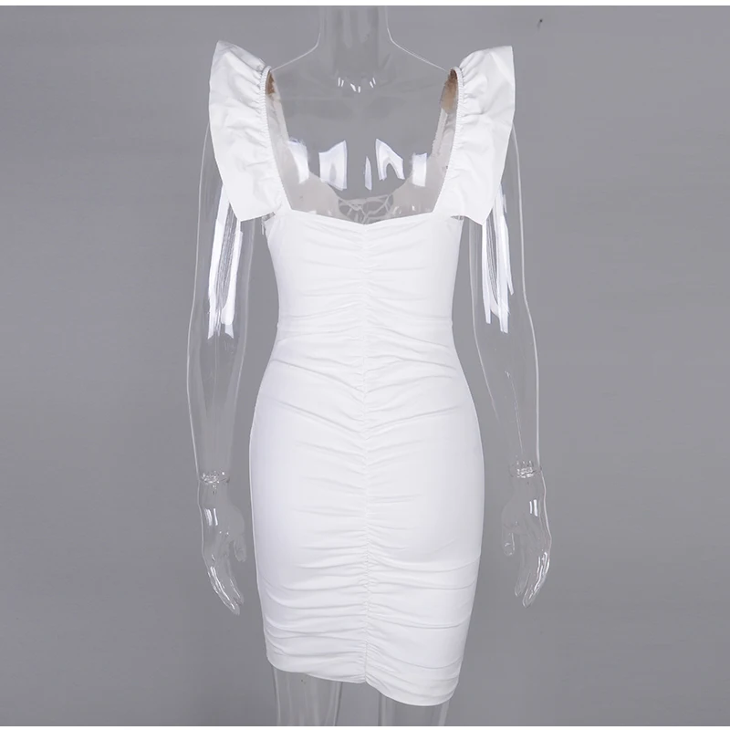 Женское вечернее платье без рукавов Parthea Белое Облегающее с оборками на шнуровке