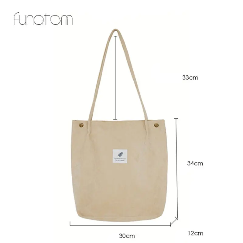 Funatom однотонные вельветовые сумки на плечо Экологичная сумка для покупок