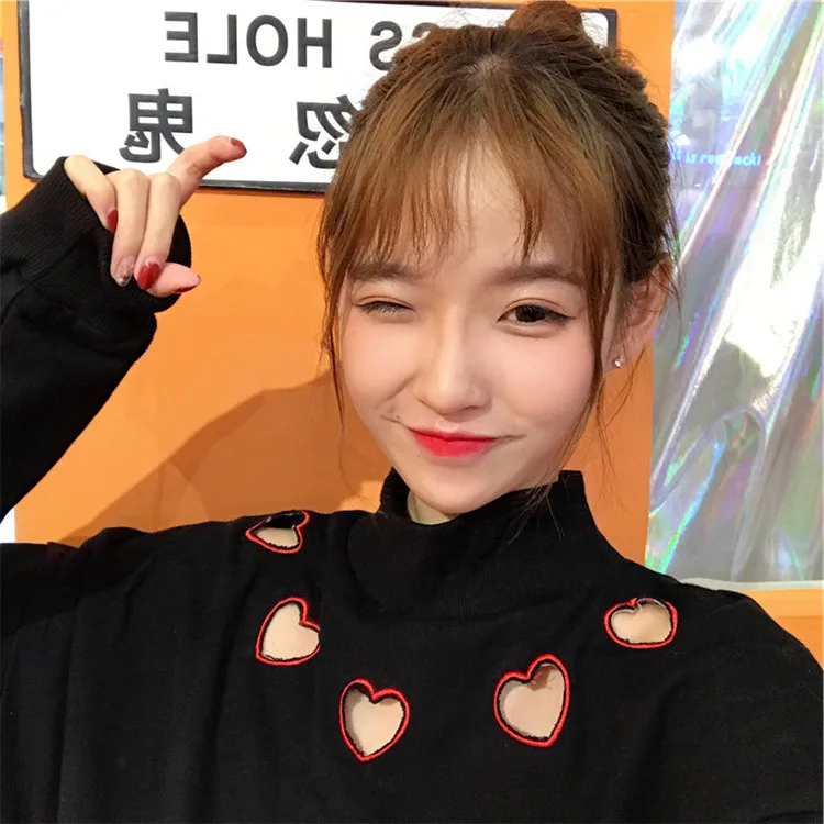 Magiray Harajuku с длинным рукавом осень зима Толстовка для женщин толстовки Kawaii сердце отверстие корейский одеть Белый Топ пуловер C180