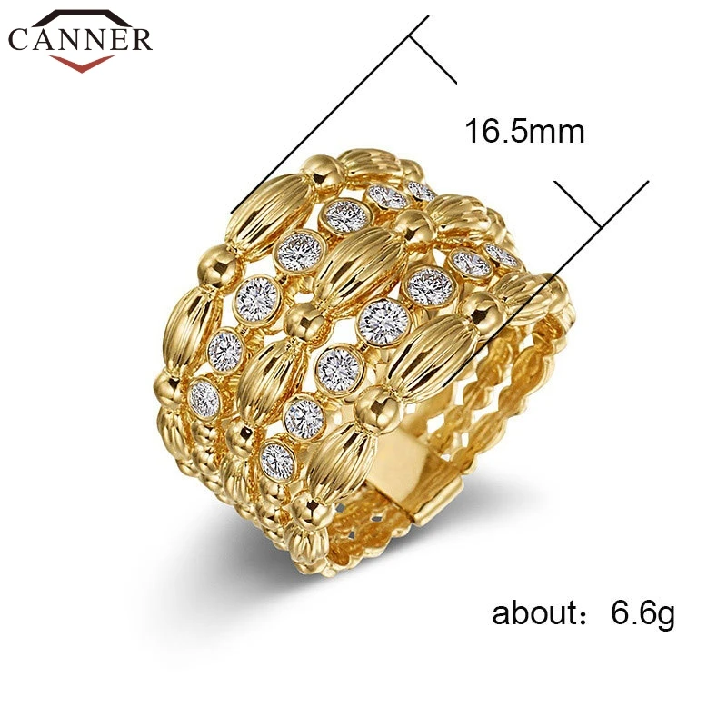 CANNER Fashion Hollow Gold Color Zircon Ring Wedding Engagement Cubic Zirconia Rings Exquisite Trendy Women Jewelry FI | Украшения и