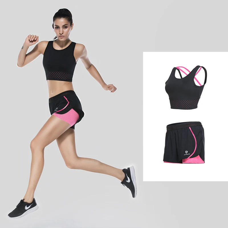 Для женщин 2 шт. Костюм для йоги быстросохнущая Бег тренировки Костюмы дышащая