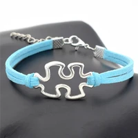 fashion 10pcs puzzle piece charm leather bracelets autism awareness bracelet bangle chain friends jewelry gifts
