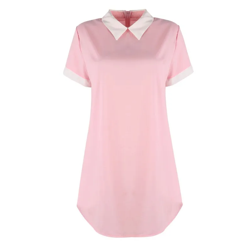 Женское платье в студенческом стиле летнее однотонное с короткими рукавами