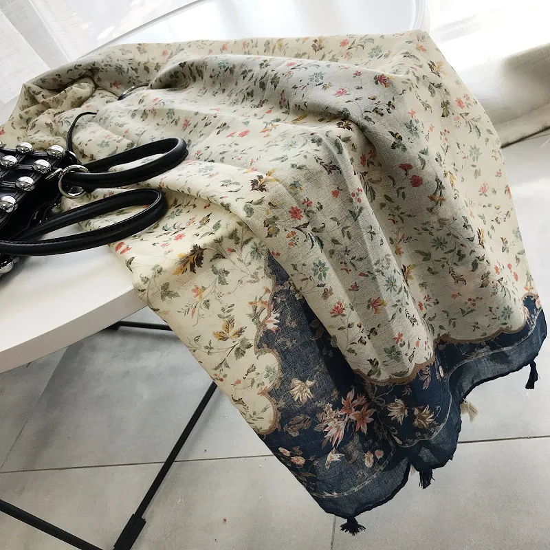 2018 новый стиль Небольшой Сломанные Цветы air мода хлопок и лен шарфы длинные линии зрения увеличить двойного