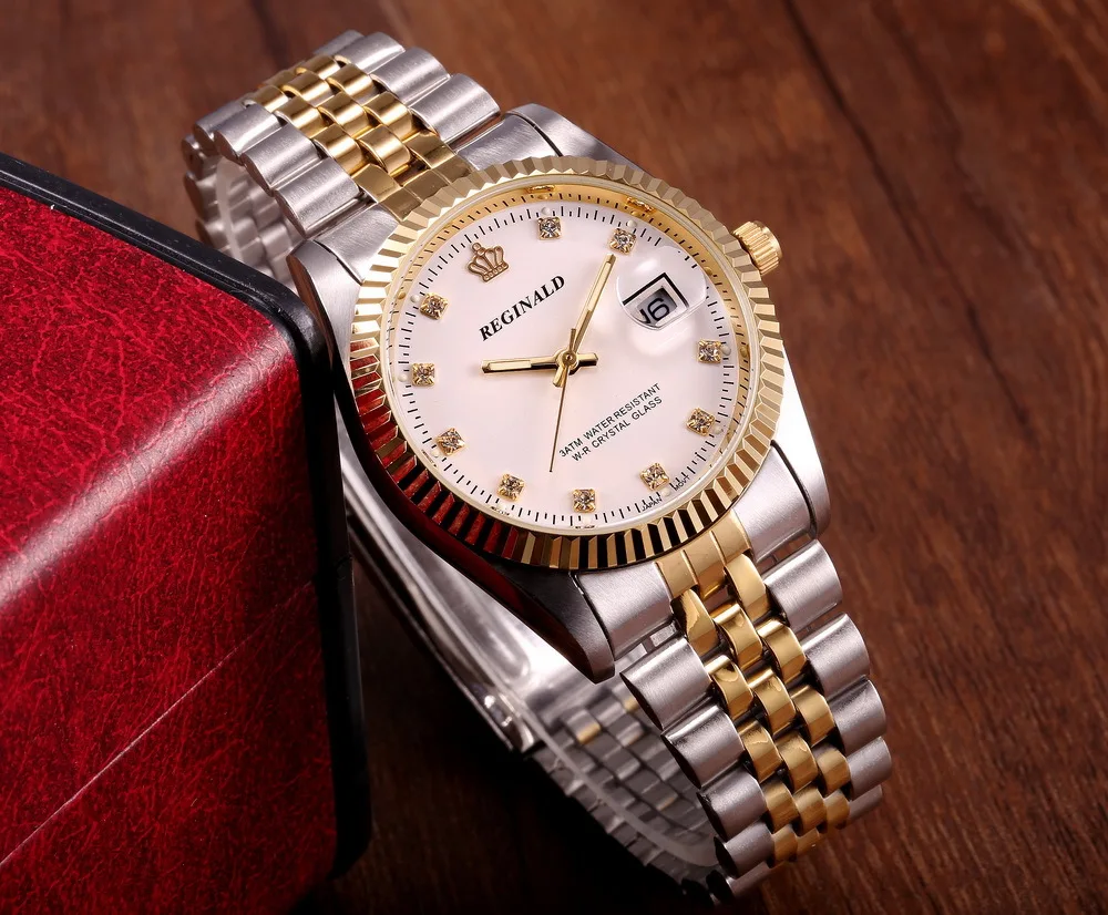 Роскошные мужские кварцевые часы со стальным браслетом в стиле платья REGINALD|watch