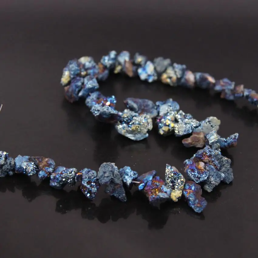 15.5 "Strand синий зеленый Титан сырья кристалл Druzy Drusy Агаты Кварц Geode грубые