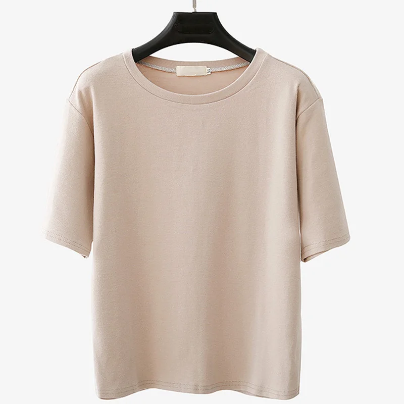 

Women Summer T-shirts Round Neck Loose Minimalist Short Sleeves Female Lady Casual Cotton Tops Chemise Femme Blusas Feminino