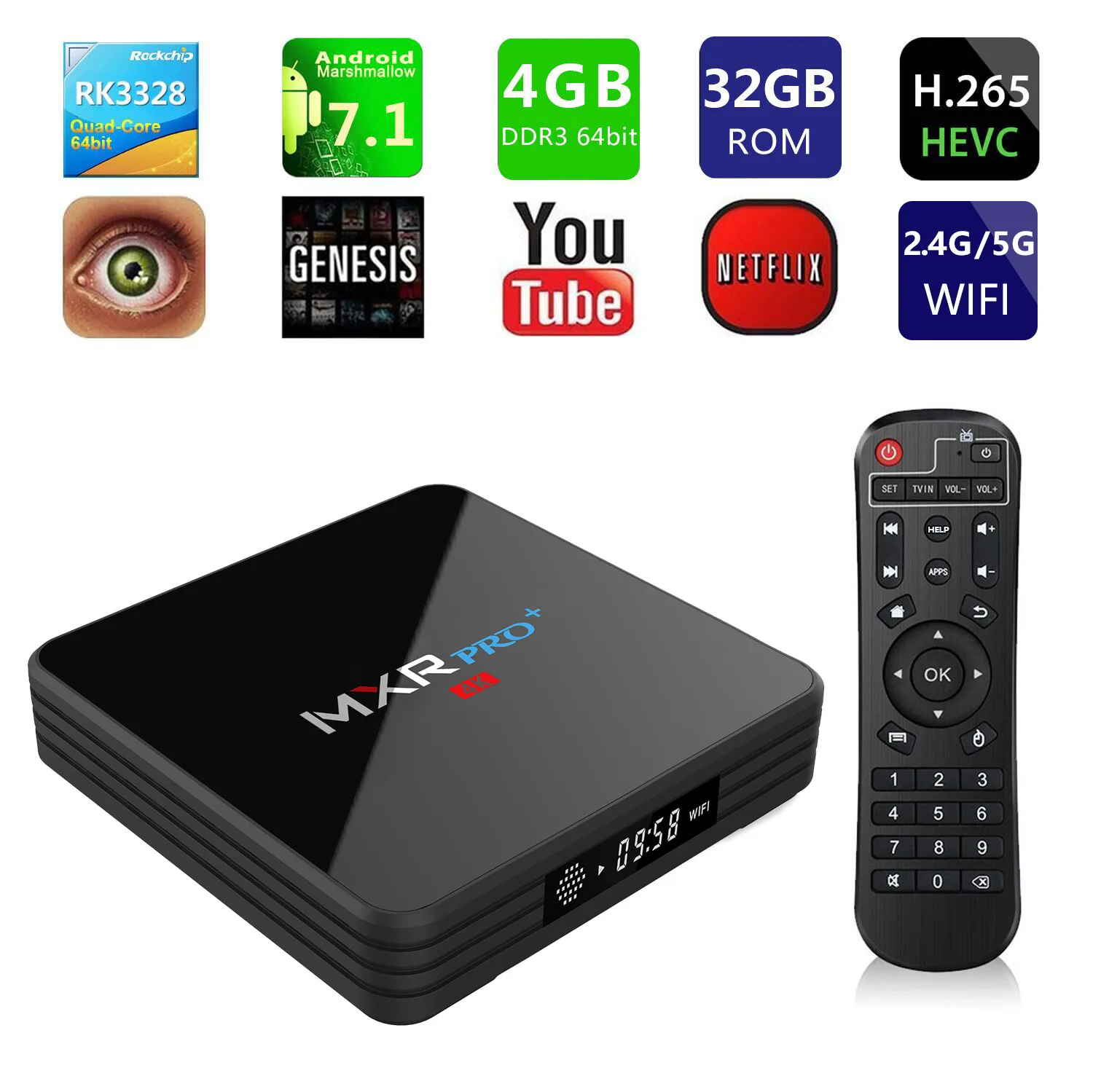 MXR PRO PLUS Android 7 1 4 Гб RAM 32 ROM Smart 4K TV Box RK3328 четырехъядерный цифровой дисплей 2 4G/5G Wifi BT4.0