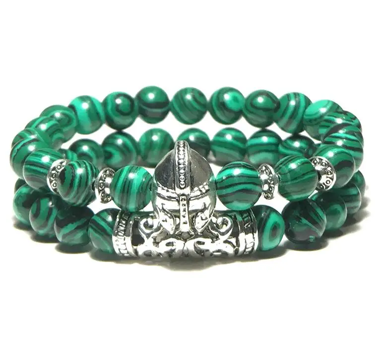 Malachite Noter 2 шт./компл. Античная Спартак браслет со шлемом Для мужчин натуральный Лава тигровый глаз халцедон резной браслет в этническом стиле пара браслет - Окраска металла: Malachite