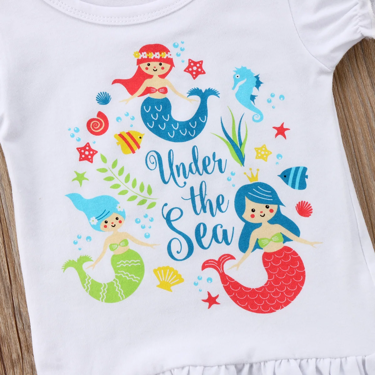 2018 Newborn Baby Kids Girls Cotton Ruffle T-shirt Tops+Mermaid Tassels Shorts Outfits Clothing Set | Детская одежда и обувь