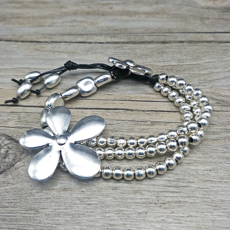 Youga New Design Lucky Flowers Antique Silver Bracelet Plated Unisex Women and Men Leather for gir's Gift | Украшения и