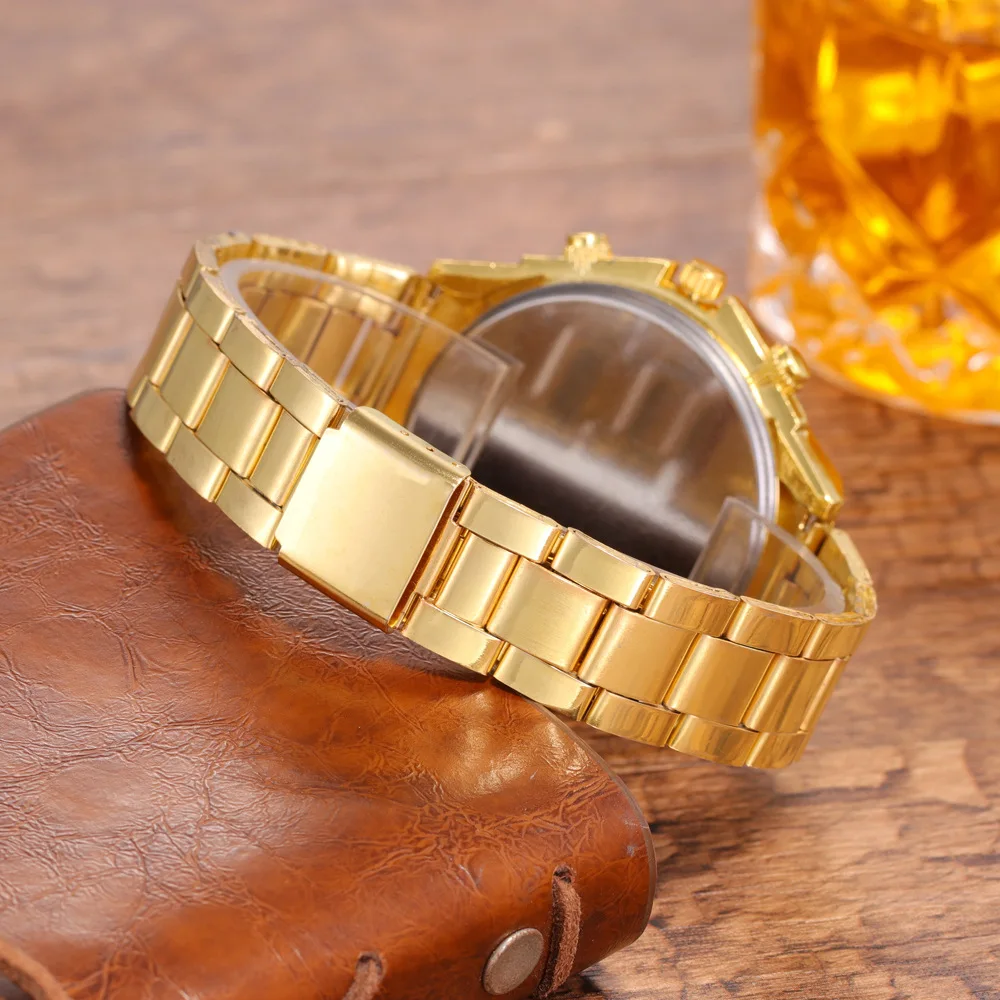 

Top Brand Fashion Gold Watch Men Stainless Steel Sport Quartz Wrist Watch Men's Military Wristwatch Clock Man relogio masculino