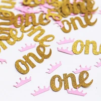 c36 pink and gold 1st birthday party decorations princess party confetti one and crowns confetti mix
