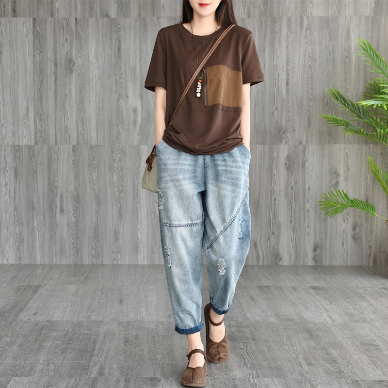 Летняя футболка модная Свободная Женская Повседневная Пуловеры Новые топы с