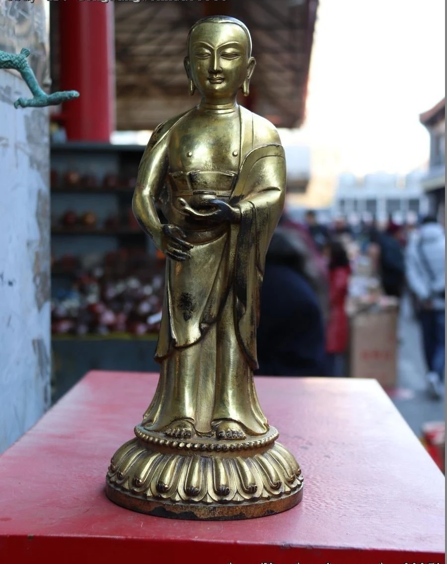 Тибет буддизм Фиолетовый Медный позолоченный мастер Tsongkhapa Je статуя Будды