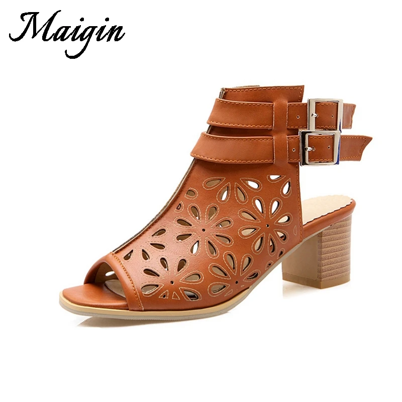 Maigin летние ботильоны Для женщин сапоги открытый носок Slingback Женские САНДАЛИИ