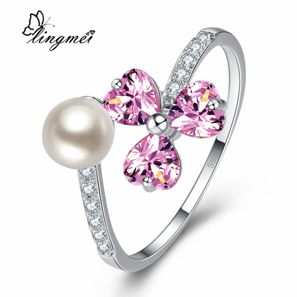 Lingmei свадебный браслет цветок сердце любовь обручальные кольца с цирконием