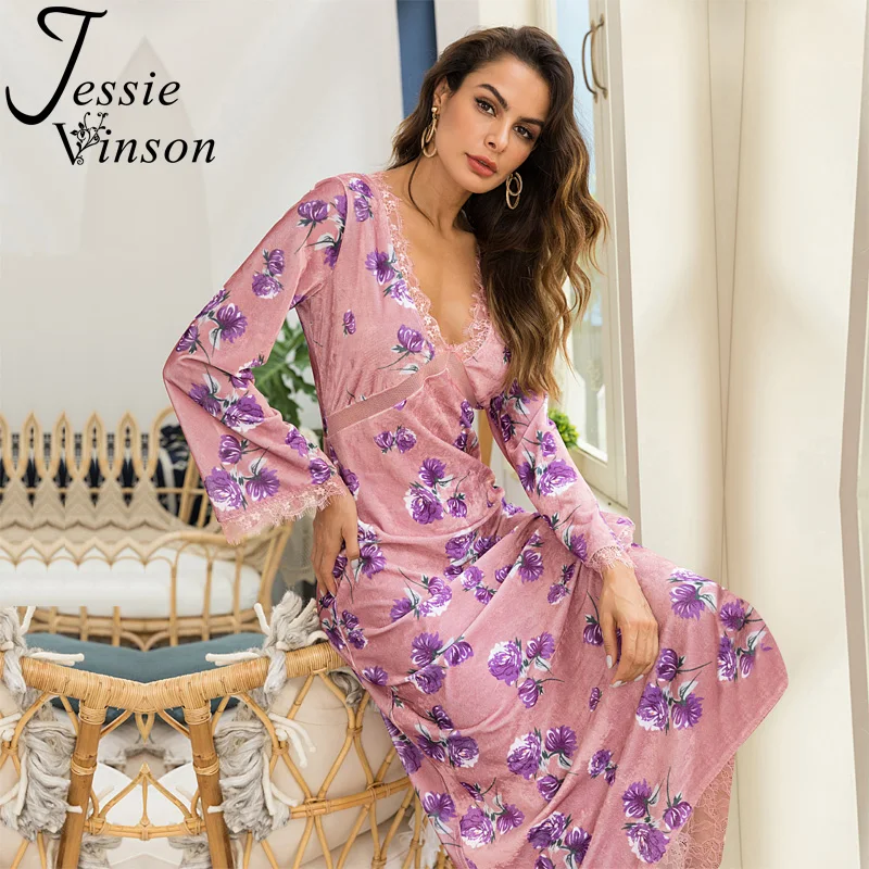 Джесси Винсон v-образным вырезом с длинным рукавом кружева сплайсинга цветочный