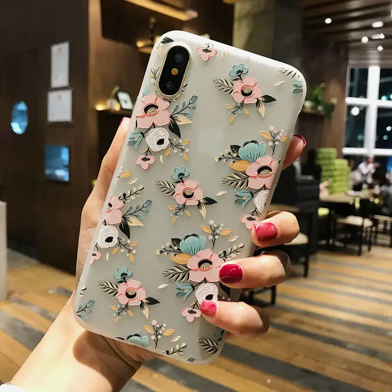 SJ7587 Lovebay 3D рельефный силиконовый чехол для iPhone 6, 7, 6 S, 8 Plus, X, XS, MAX, XR, Мягкий ТПУ чехол для телефона с цветами для iPhone 6, 7 Plus, чехол, Fundas - Цвет: SJ7587