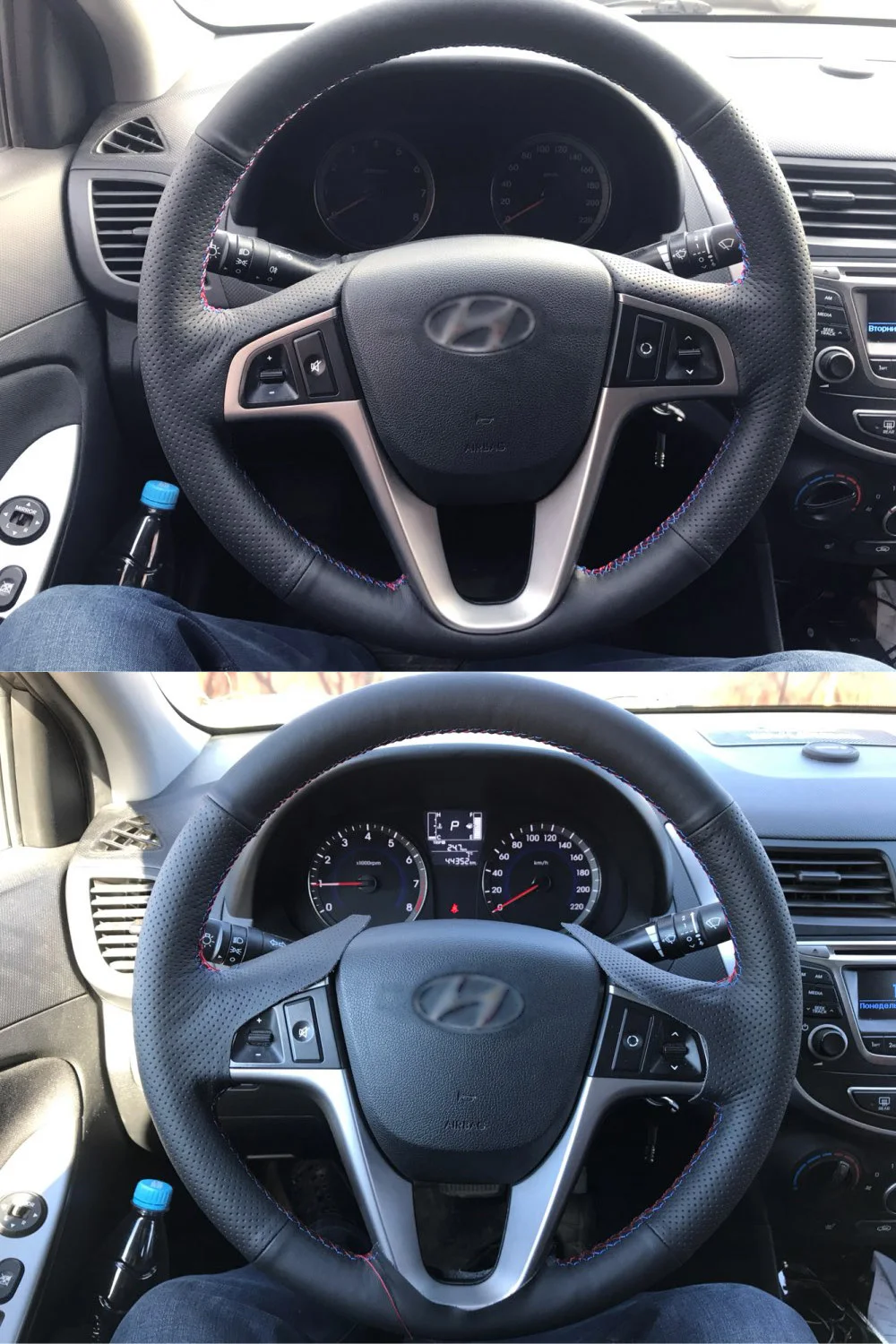 LUNDA черный кожаный чехол рулевого колеса автомобиля для hyundai Solaris Verna i20 2008-2012 Accent