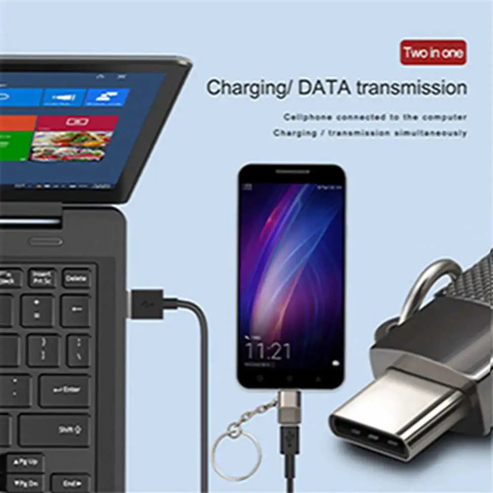 Адаптер Micro USB для передачи данных OTG Type c с металлической цепью ноутбука ПК iPhone