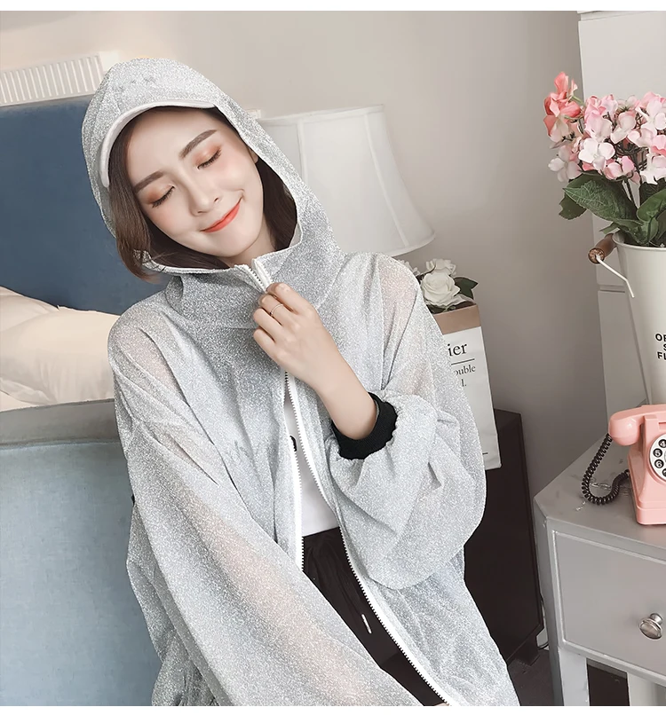 Женский кардиган с капюшоном и защитой от солнца на молнии рукав летучая мышь