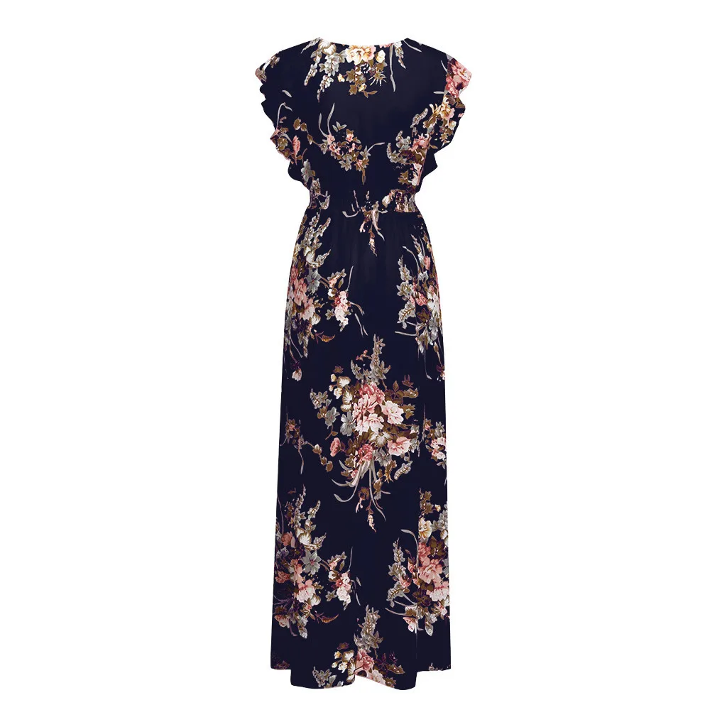 Женское вечернее платье в стиле бохо без рукавов с v образным вырезом и цветочным