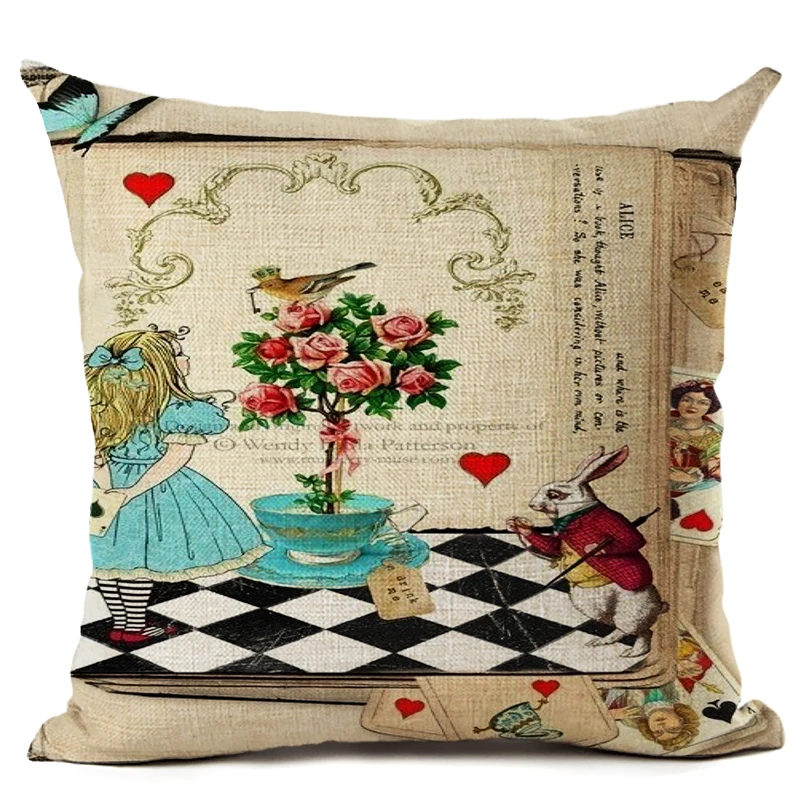 Cushion Cover Illustration Rabbit Character in Poker Wonderland Retro Home Decorative Pillow Cojines | Дом и сад